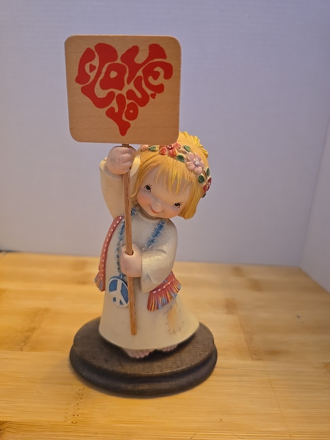 Vintage ANRI ferrandiz hippie girl flower child peace love 70’s