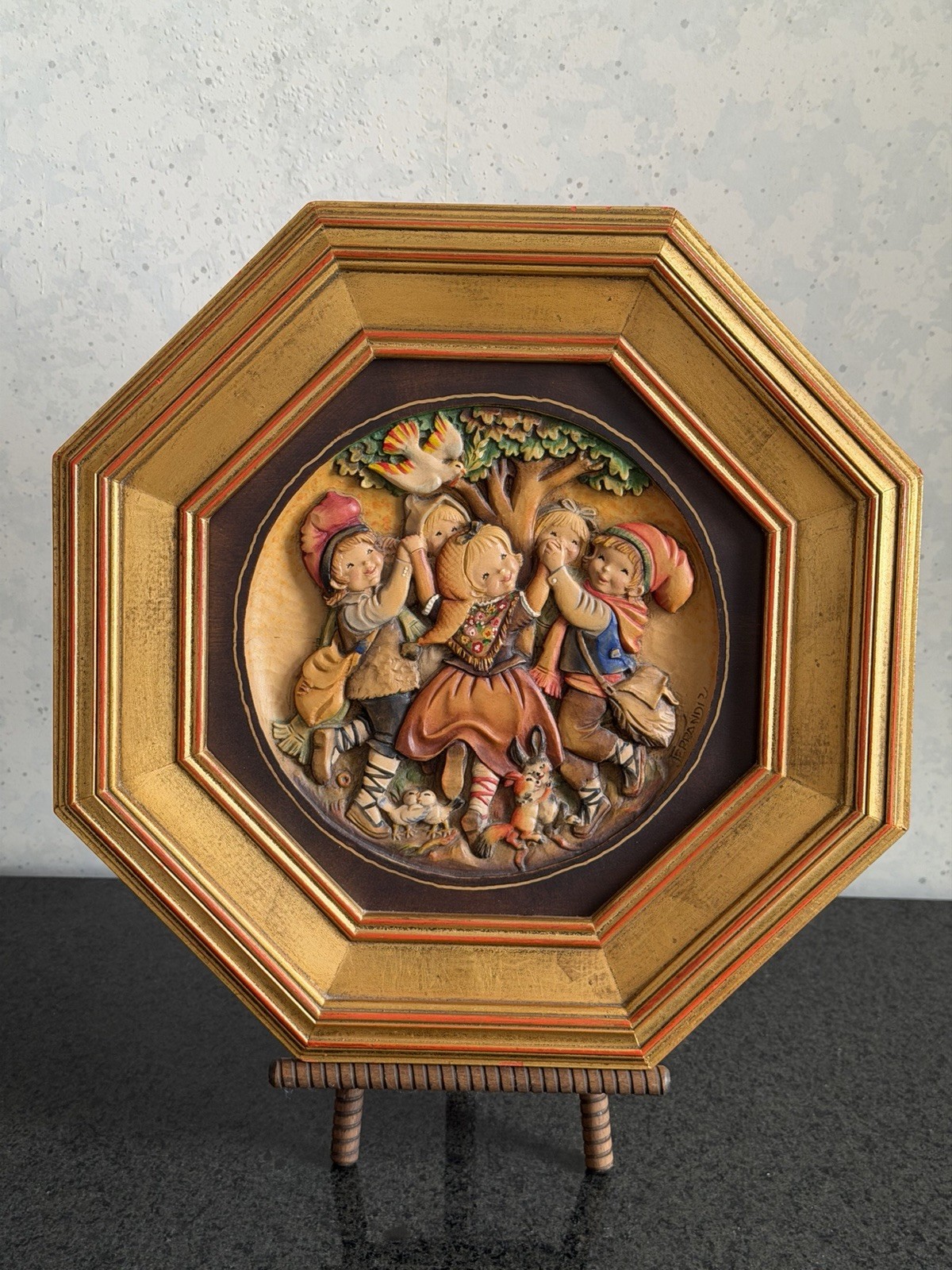 Anri Ferrandiz Woodcarved Wall Plate Springtime Jubilee Framed Children Wildlife