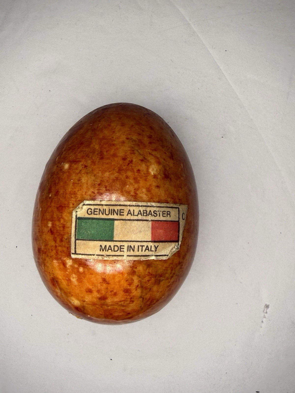 Genuine Alabaster Hand Carved Egg By Ducceschi Orange Swirl Made In Italy 2.5”