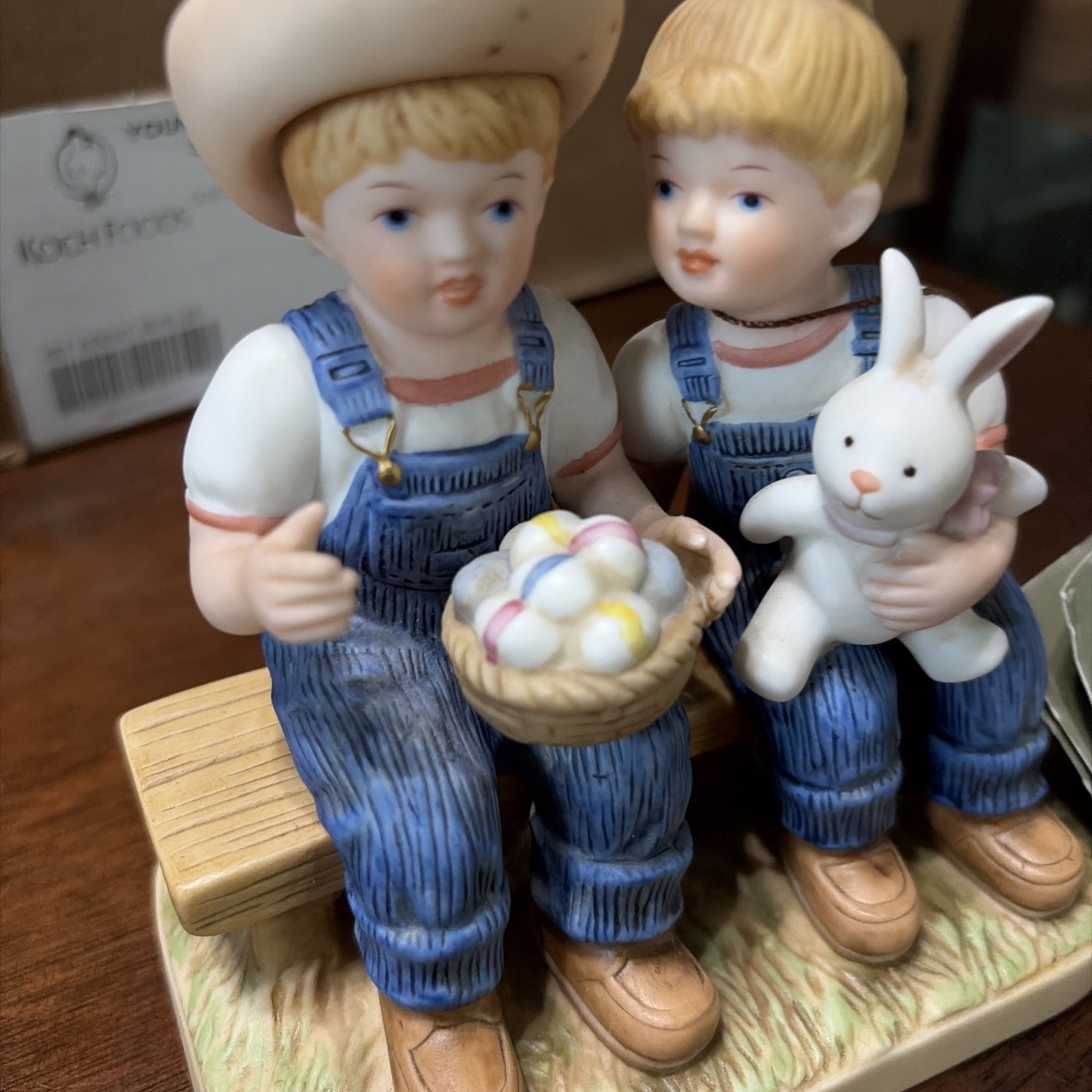 Home Interiors Denim Days Easter Joy Porcelain Figurine, Children & Bunny, 2005