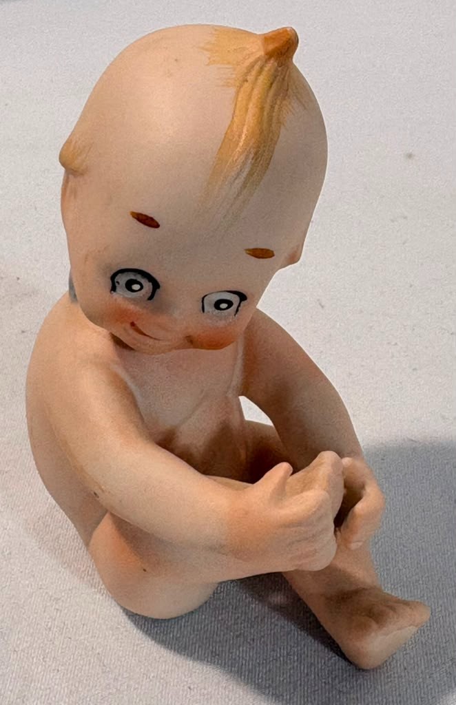 3 Vtg Lefton Bisque Porcelain Kewpie Baby Doll Figurines Blue Wings KW913