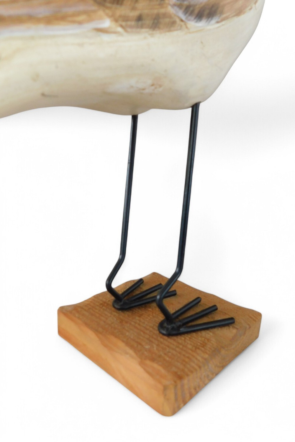 Wood Carved Sandpiper Brown Beige Standing Shore Bird Nautical Statute *AS IS*