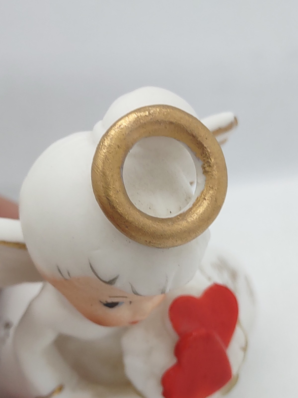 VTG Porcelain February Birthday Angel Figurine w/halo – hearts Japan 4″