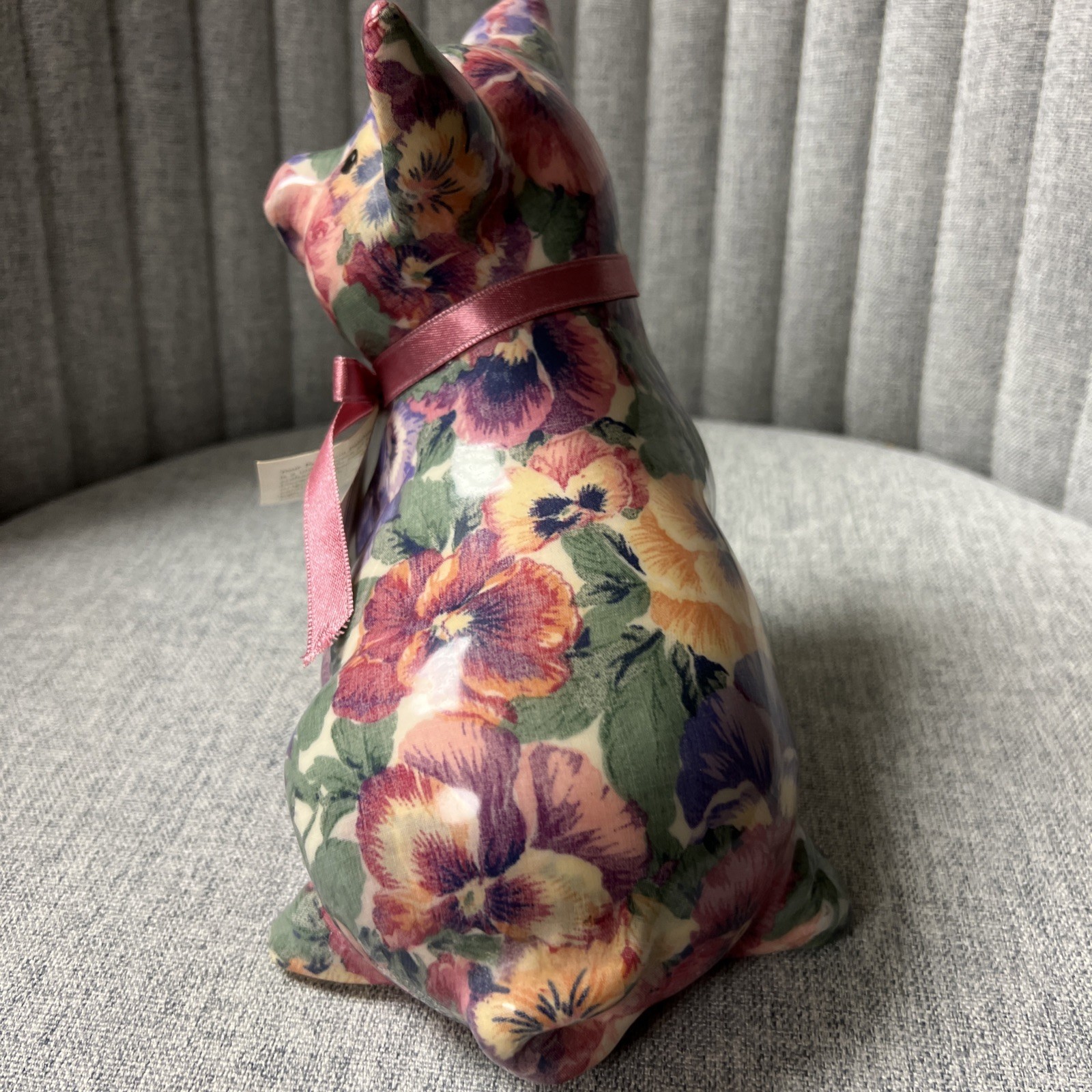 Joan Baker Designs Pink Pig Floral Porcelain Patchworks 7.5”x7.5”x4.75” SO CUTE!