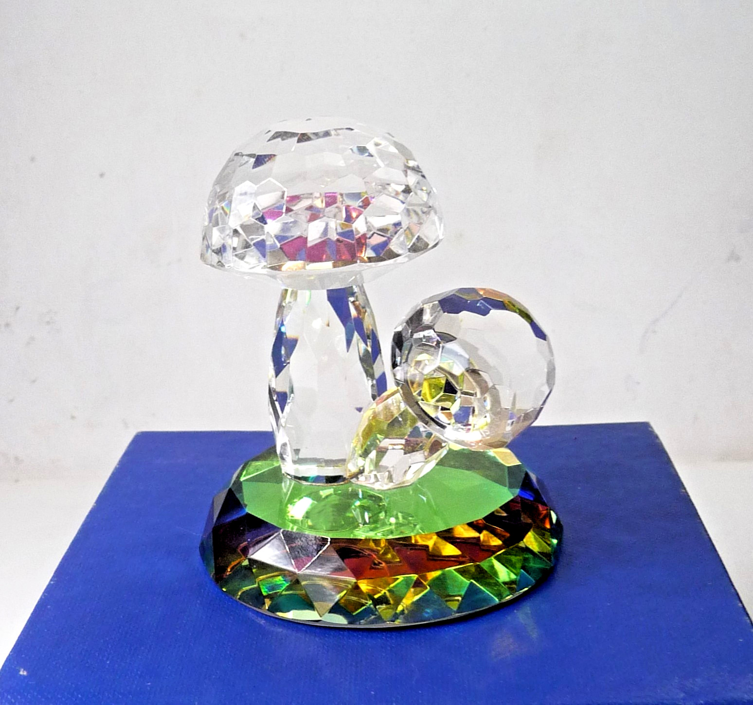 Rare Large Vintage Crystal Iridescent Mushrooms Figurine / Sculpture