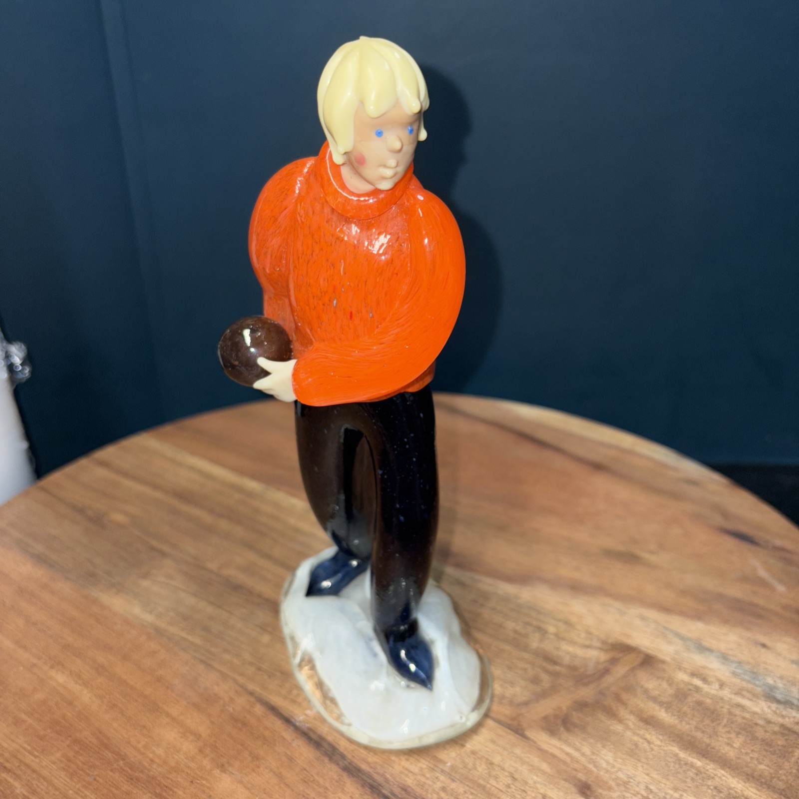 1950s Belfor Handblown Czech Bohemian Glass Bowler Figure Sculpture 8”