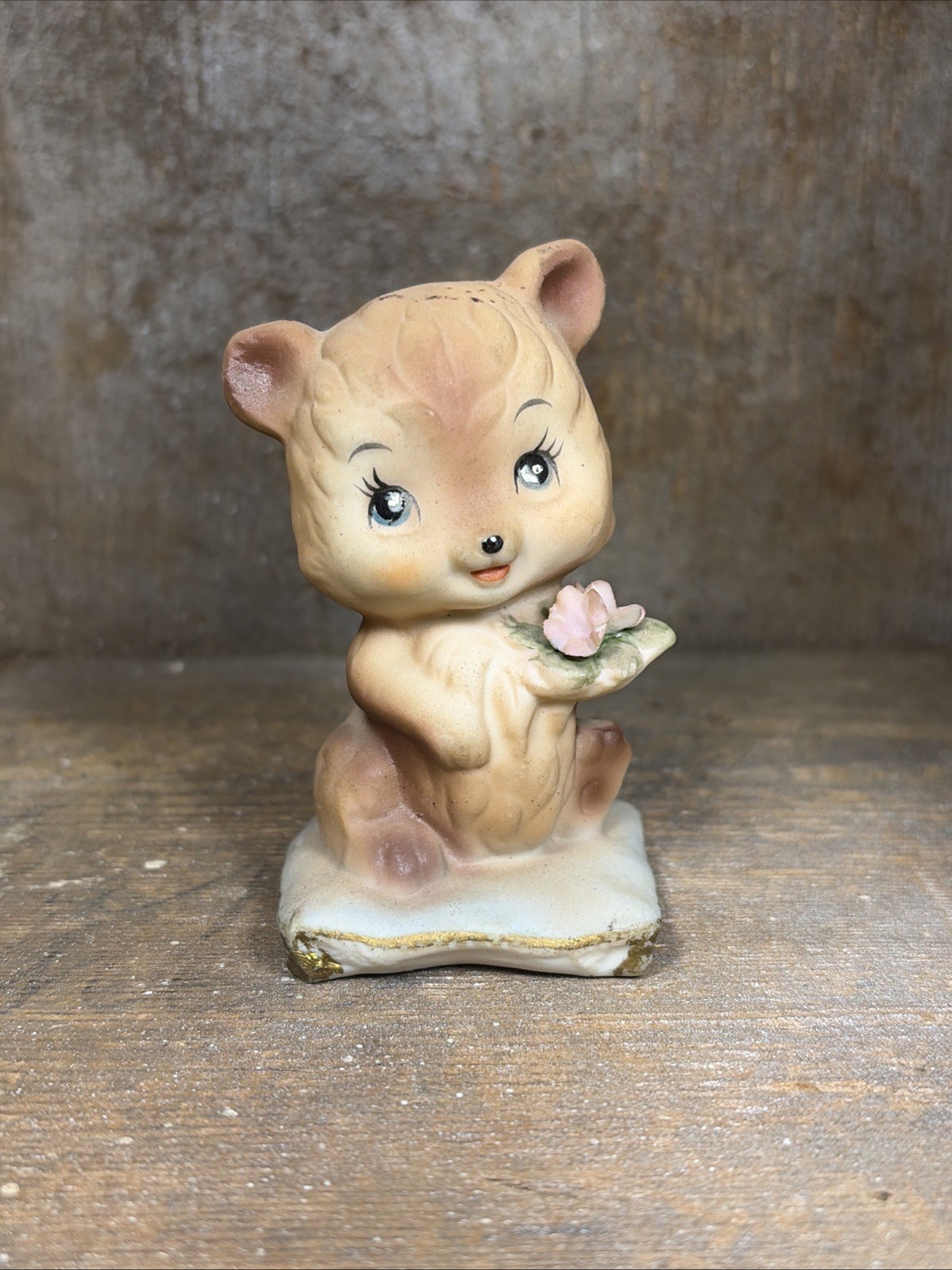 Vintage Anthropomorphic Bear with Flowers On Pillow Porcelain Figurine HBB