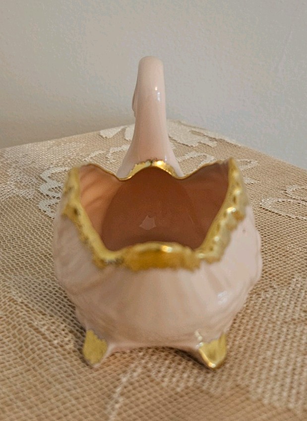 VTG LENOX PINK Swan Trinket Dish Cake Topper Cardholder 24k gold trim Blue Stamp