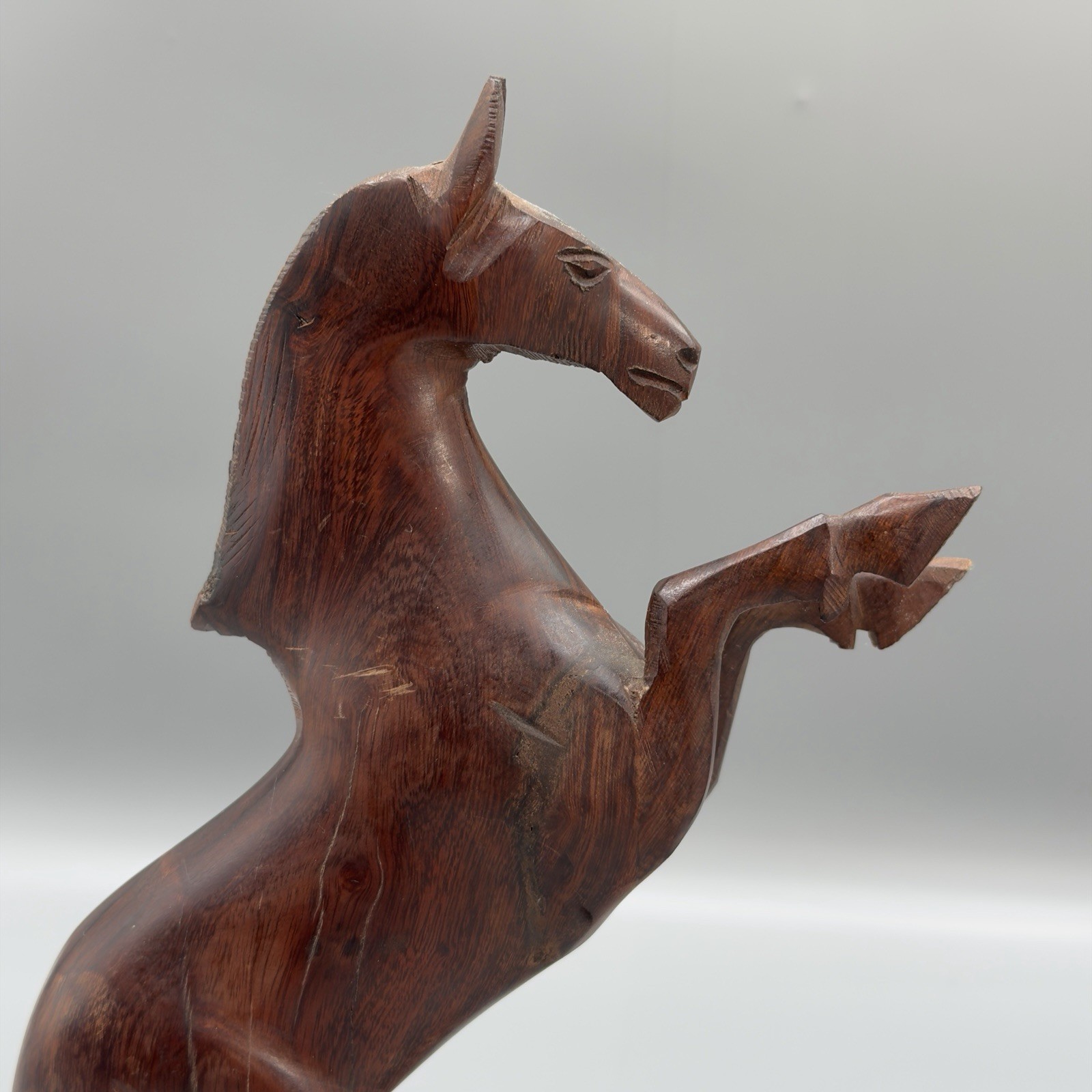 VTG Hand Carved Wood Rearing Horse Figurine 11.5” Heavy Folk Art Sculpture