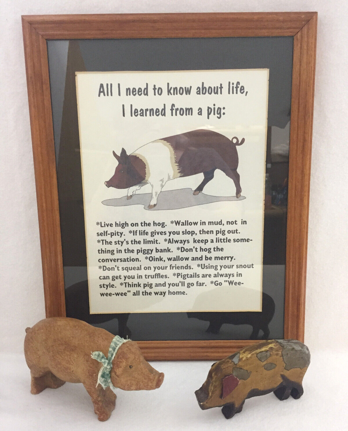 2 Resin Pigs Rustic Country Decor & A Framed Picture “All I Need To…From Pigs”