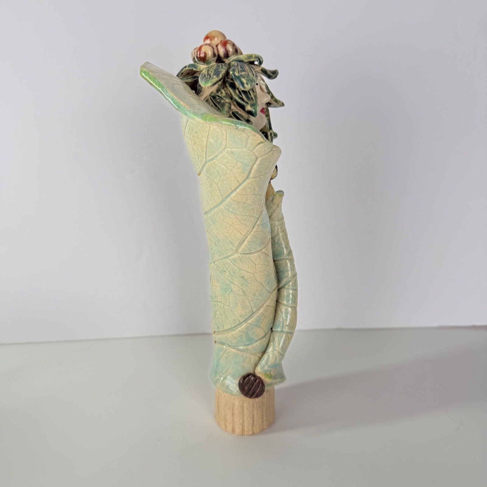 Handmade Ceramic Leaf Woman Figurine Nature Goddess Studio Pottery Sculpture 10″