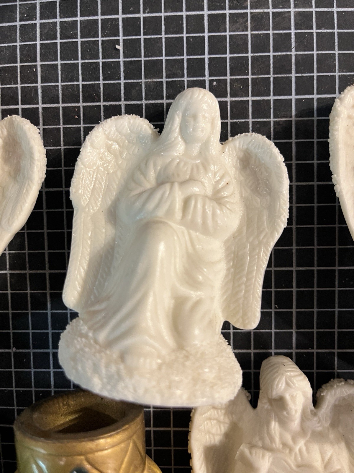 Ceramic Angel Figurines Lot of 8, White/Green/Gold/Red Religious Theme, 3-5”