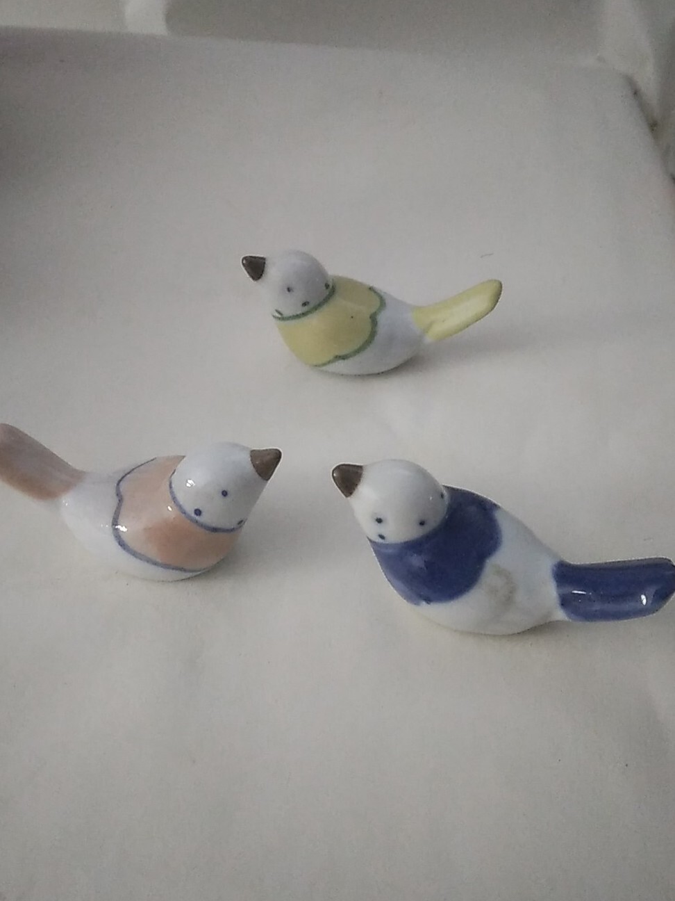 Porcelain Bird Figurine Trio Colorful Miniature Avian Nature 3pc