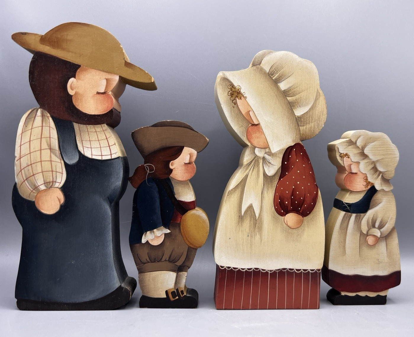 Folk Art Hand Painted Wooden Figures Settlers & Market Items Primitive Decor