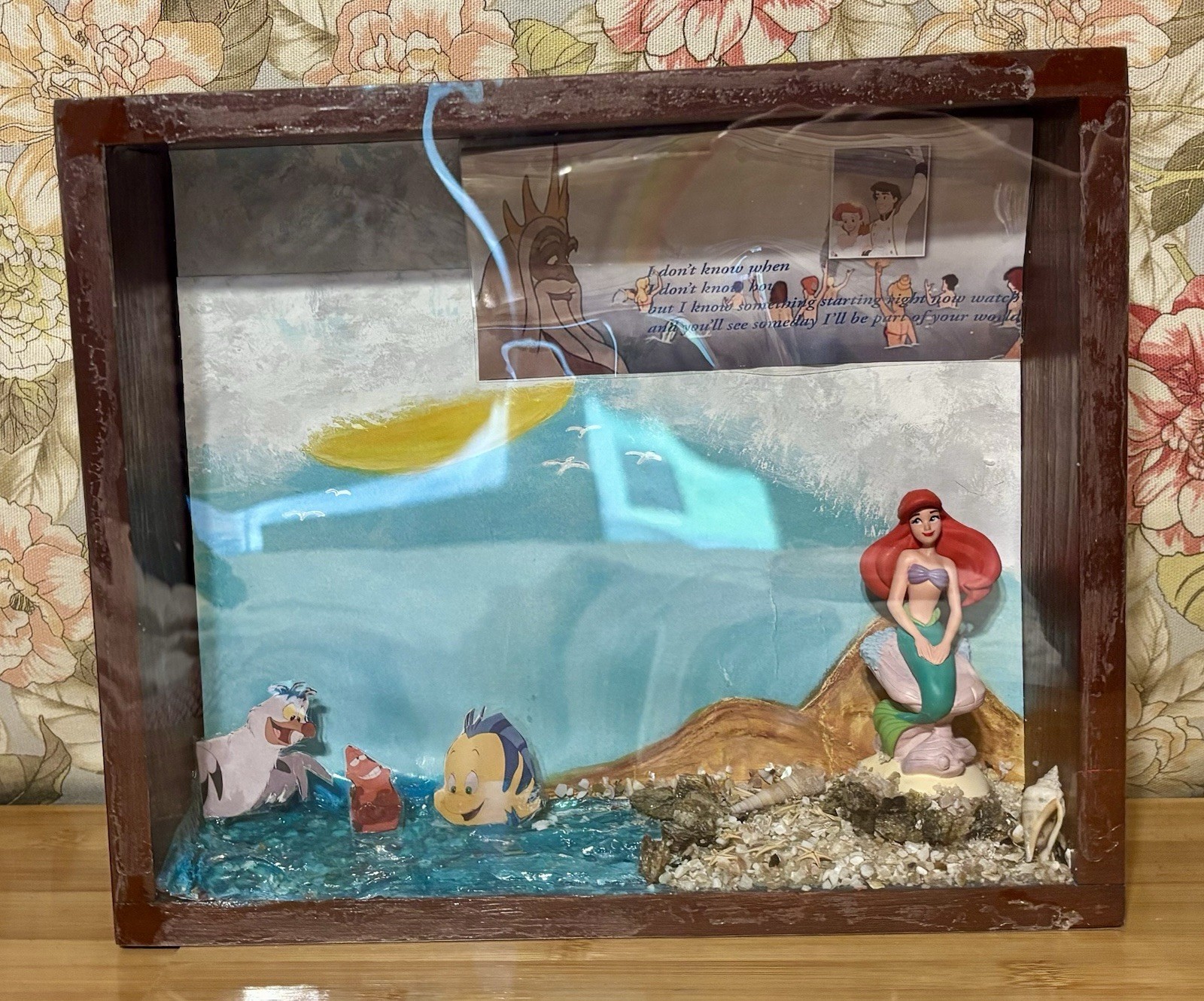 Disney The Little Mermaid Ariel Inspired Wood Stain Shadow Box Unique Gift