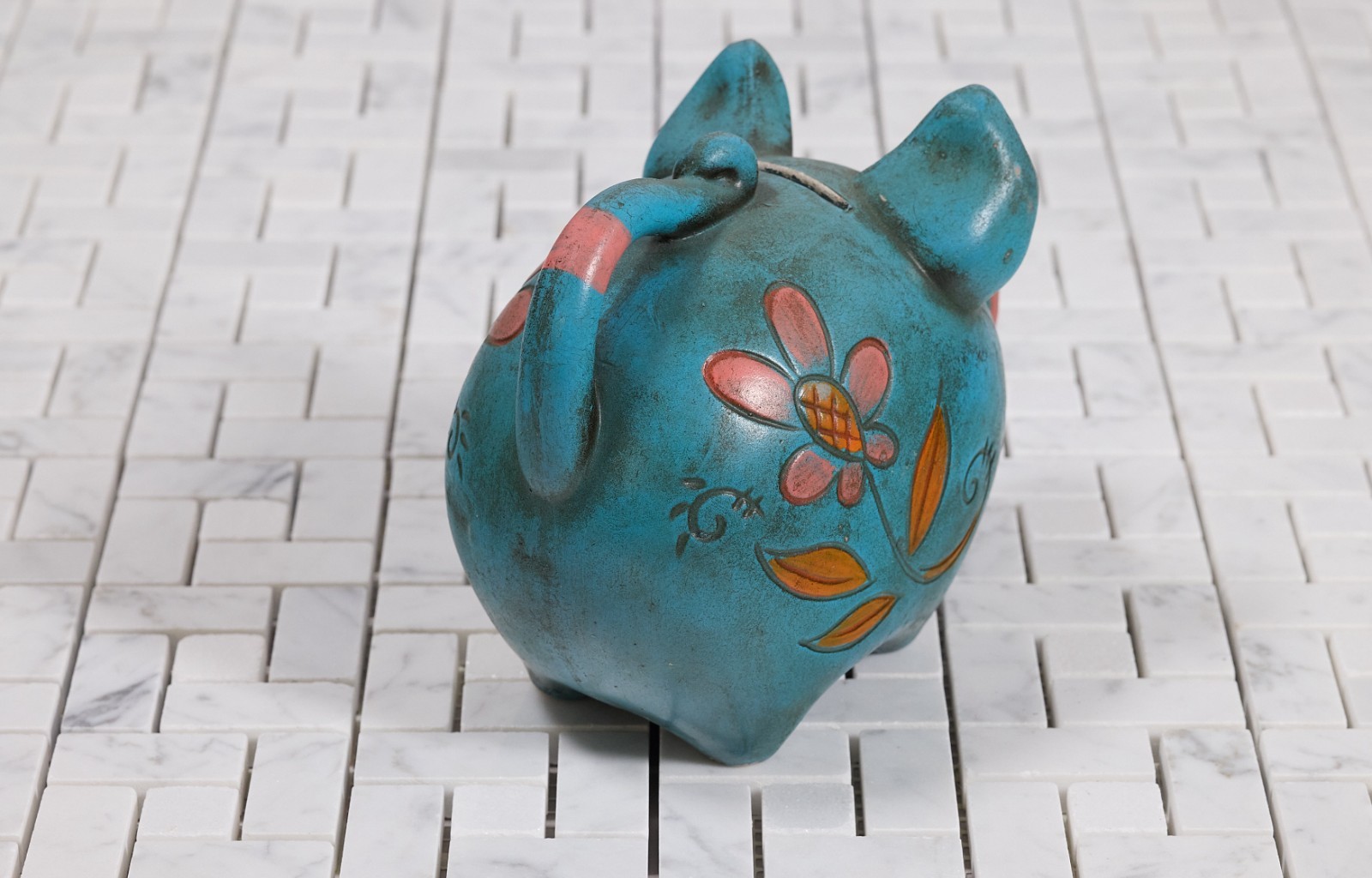 Antique Ceramic Hippie Piggie Bank. CHARMING!!