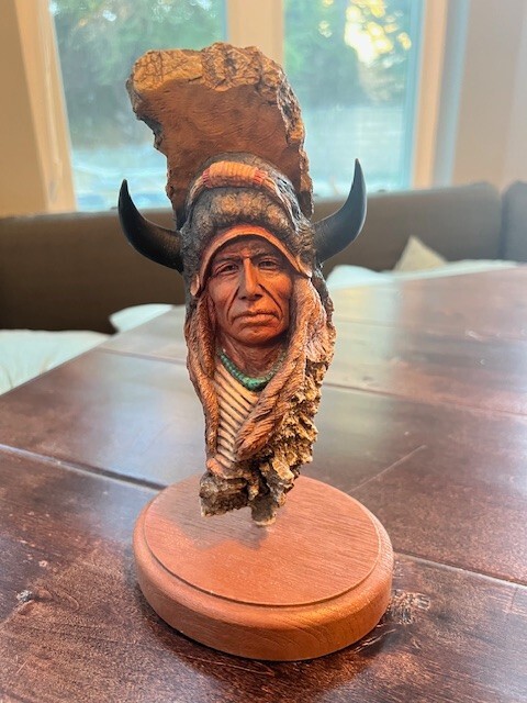 Neil J. Rose “Fire Eyes” Native American Resin Bust Sculpture #285/2500 w/ Stand