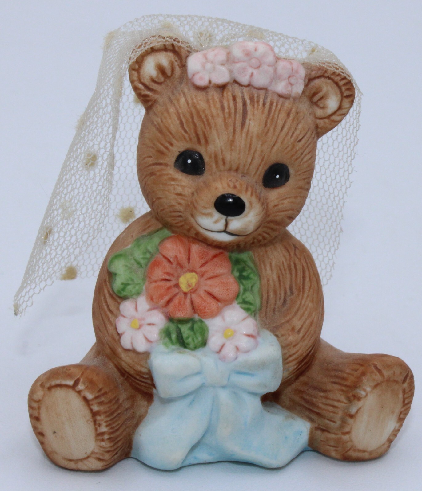 Vintage Homco June Teddy Bear of the Month Figurine #1413 Bride with Veil