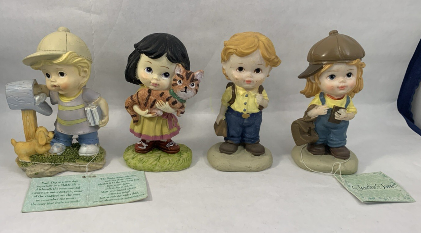 Tender Times Children & Animals Figurines Lot 4 Vintage 4 In. Cute Nursery Decor
