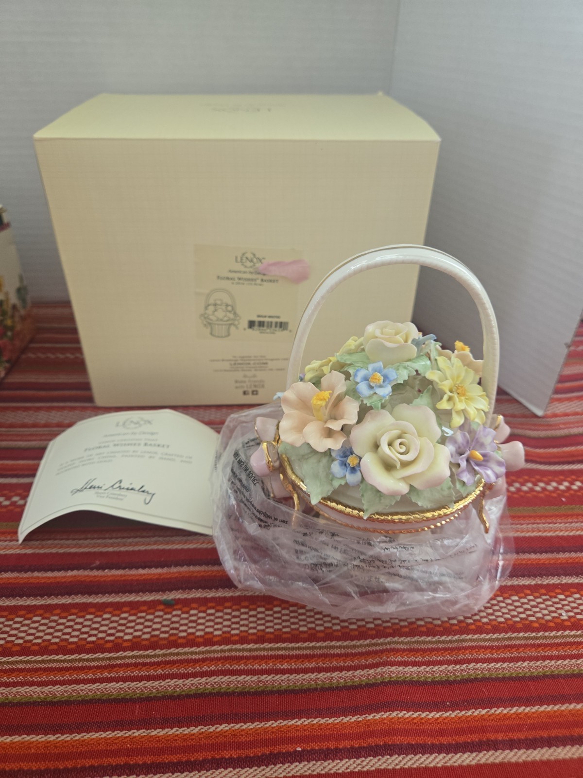 New In Box Vintage Lenox Floral Wishes Basket 6″