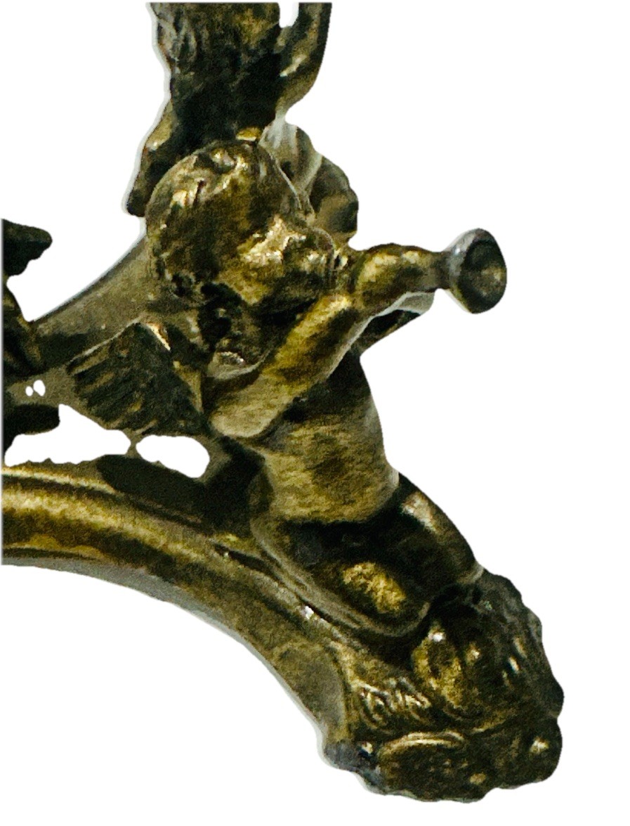 🎺👼 VINTAGE CAST METAL CHERUBS FIGURINE Angels Blowing Horns Stand 2”H x 4”W