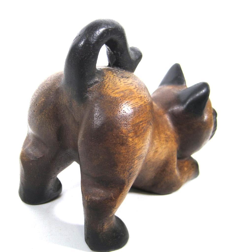 Vintage Hand Carved Wooden Cat Statue 7 Inches Long
