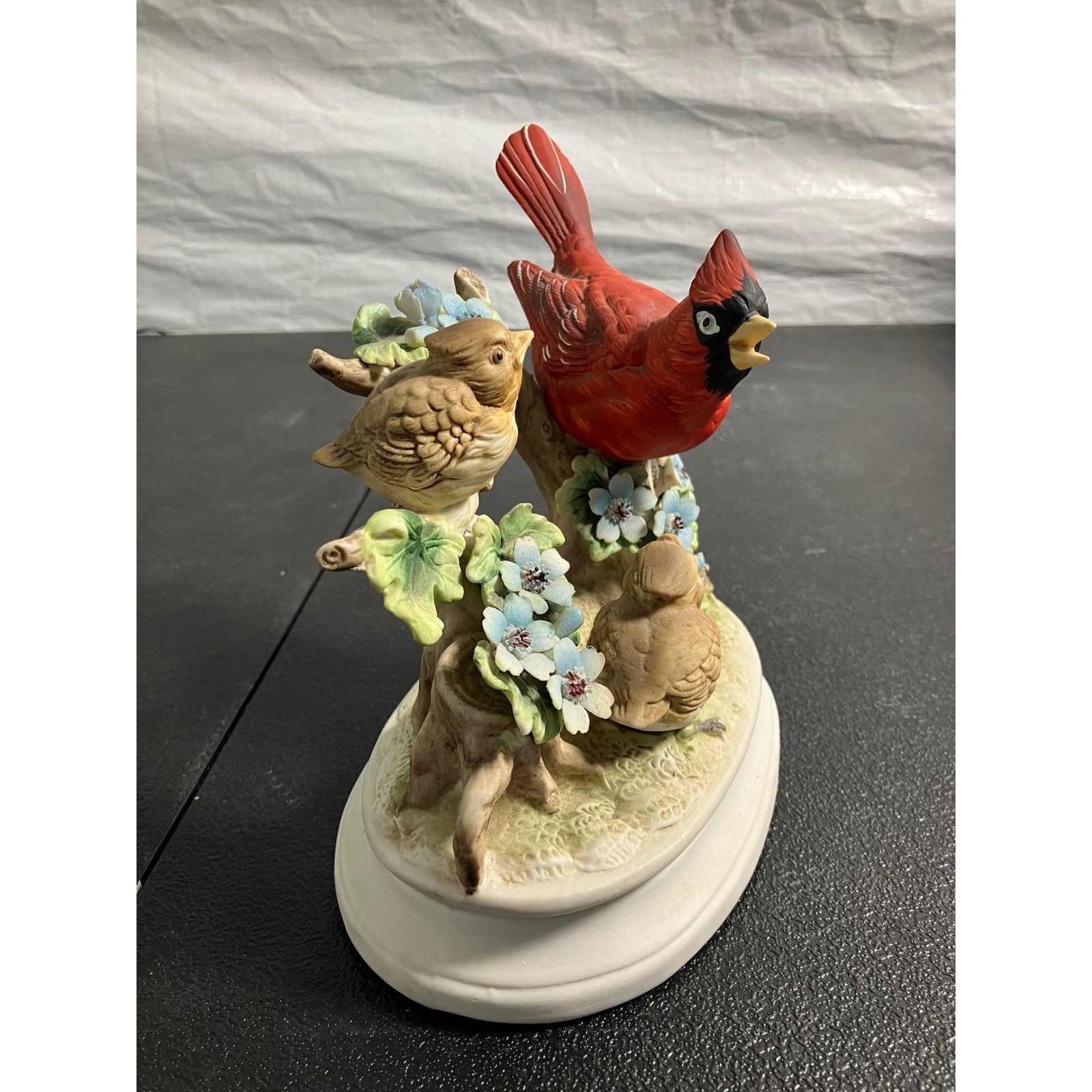 Royal Crown Porcelain Cardinal Bird Figurine with Songbirds and Flowers 4173