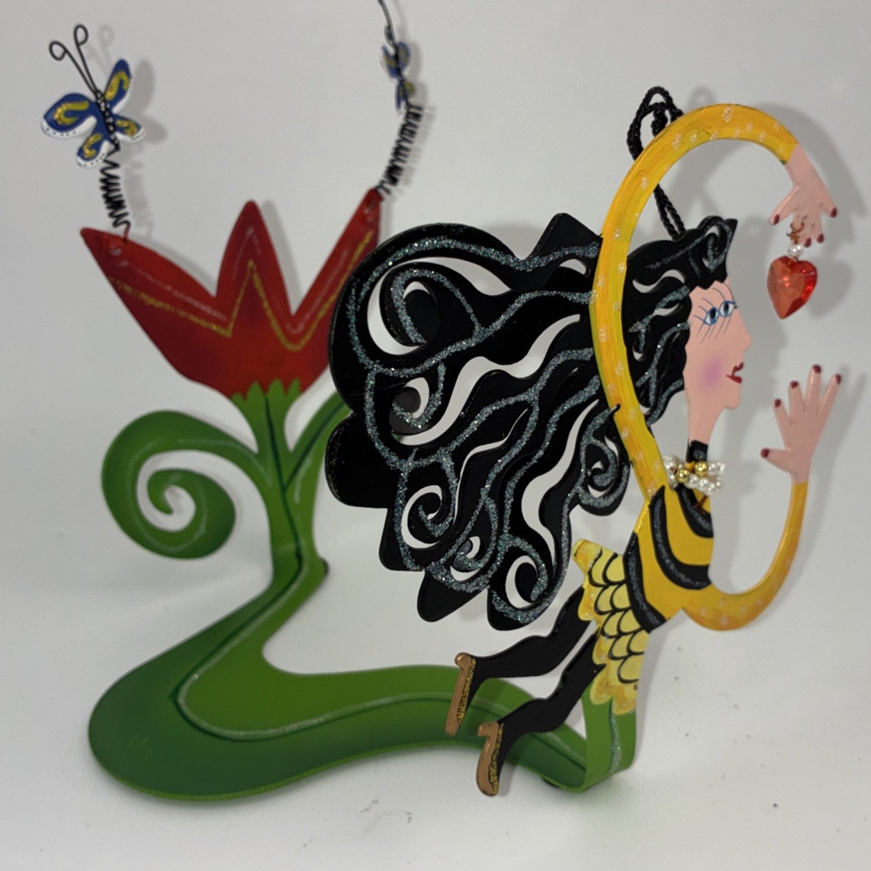 Karen Rossi Silvestri 3D Flower Heart Metal Hand Made Hand Painted Sculpture