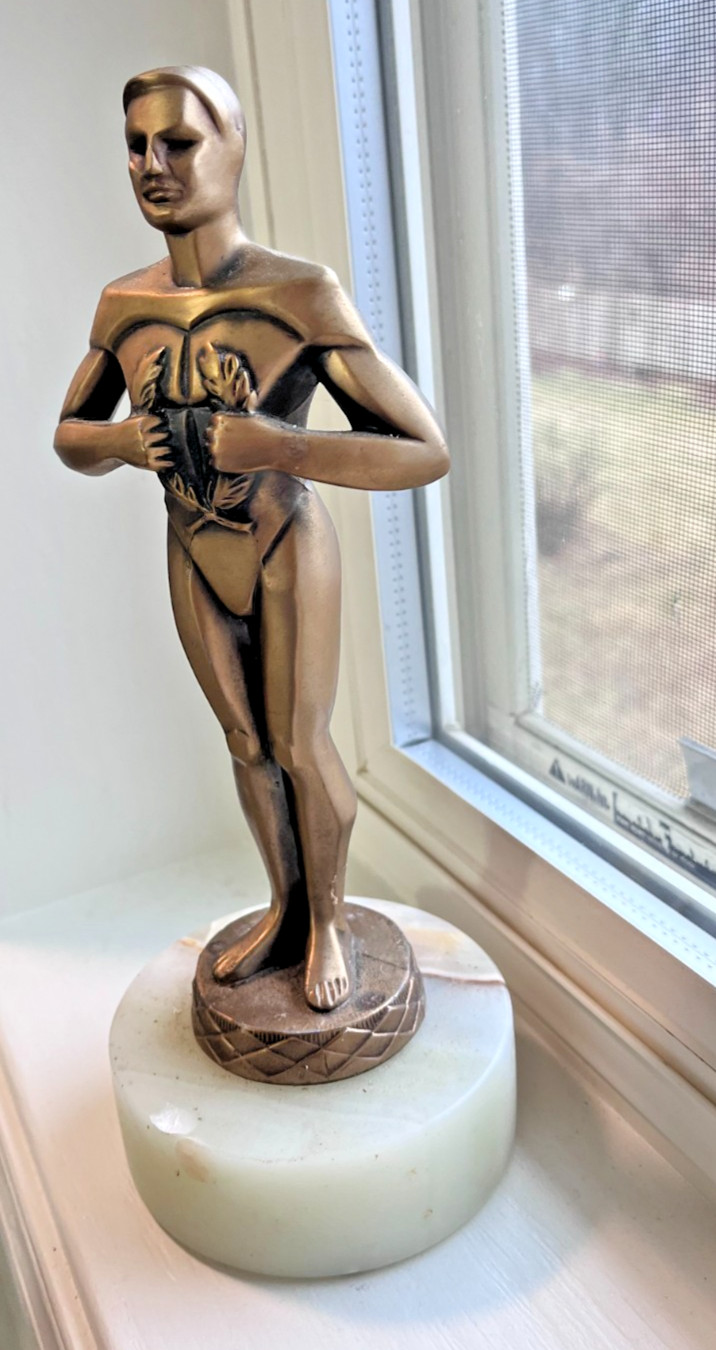 Vintage Auld Crafters Man of the Year Trophy Art Deco Statue 1979