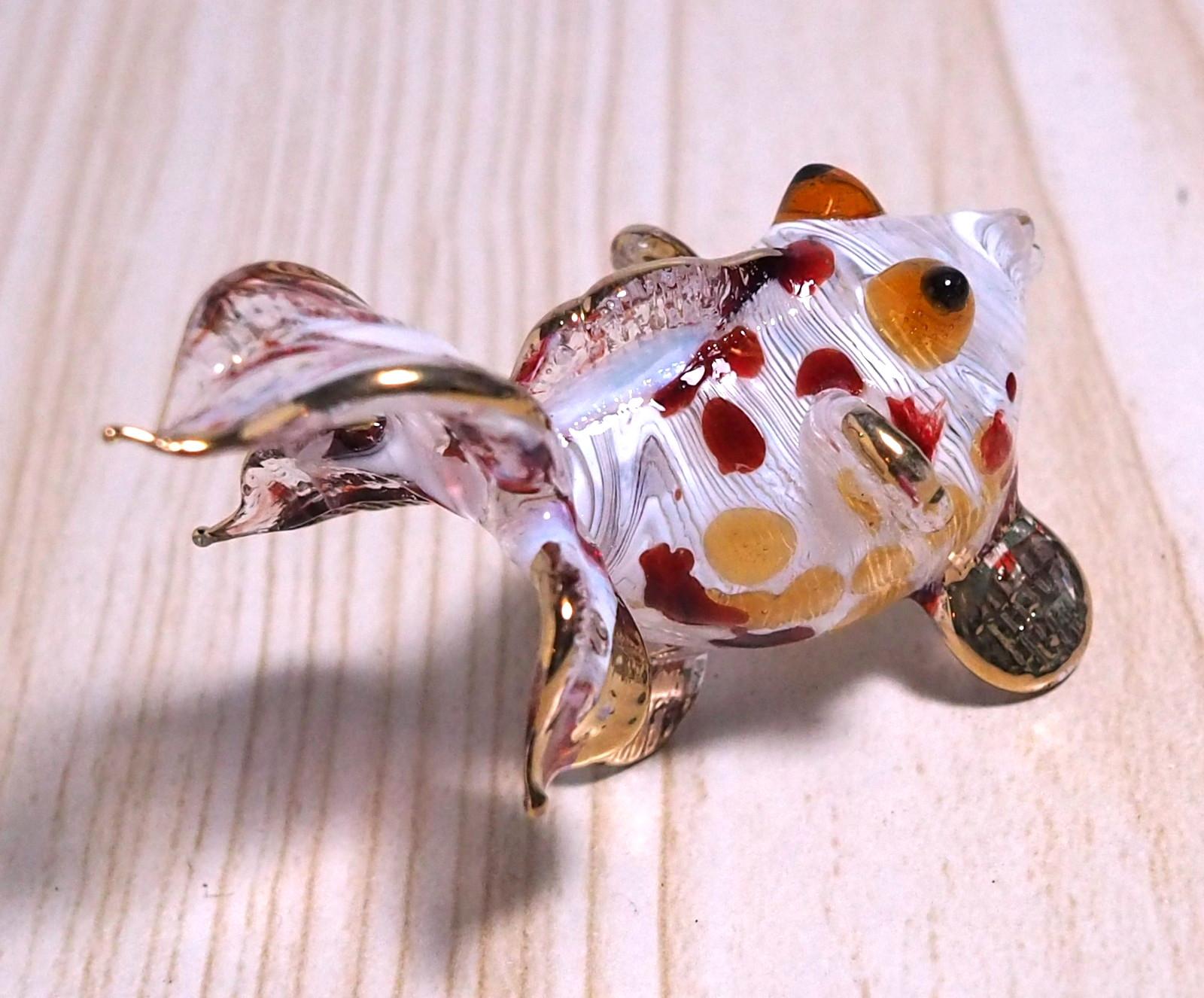2 pcs. Goldfish figurine handmade blown art glass gold trim 2.5 in Gift decor