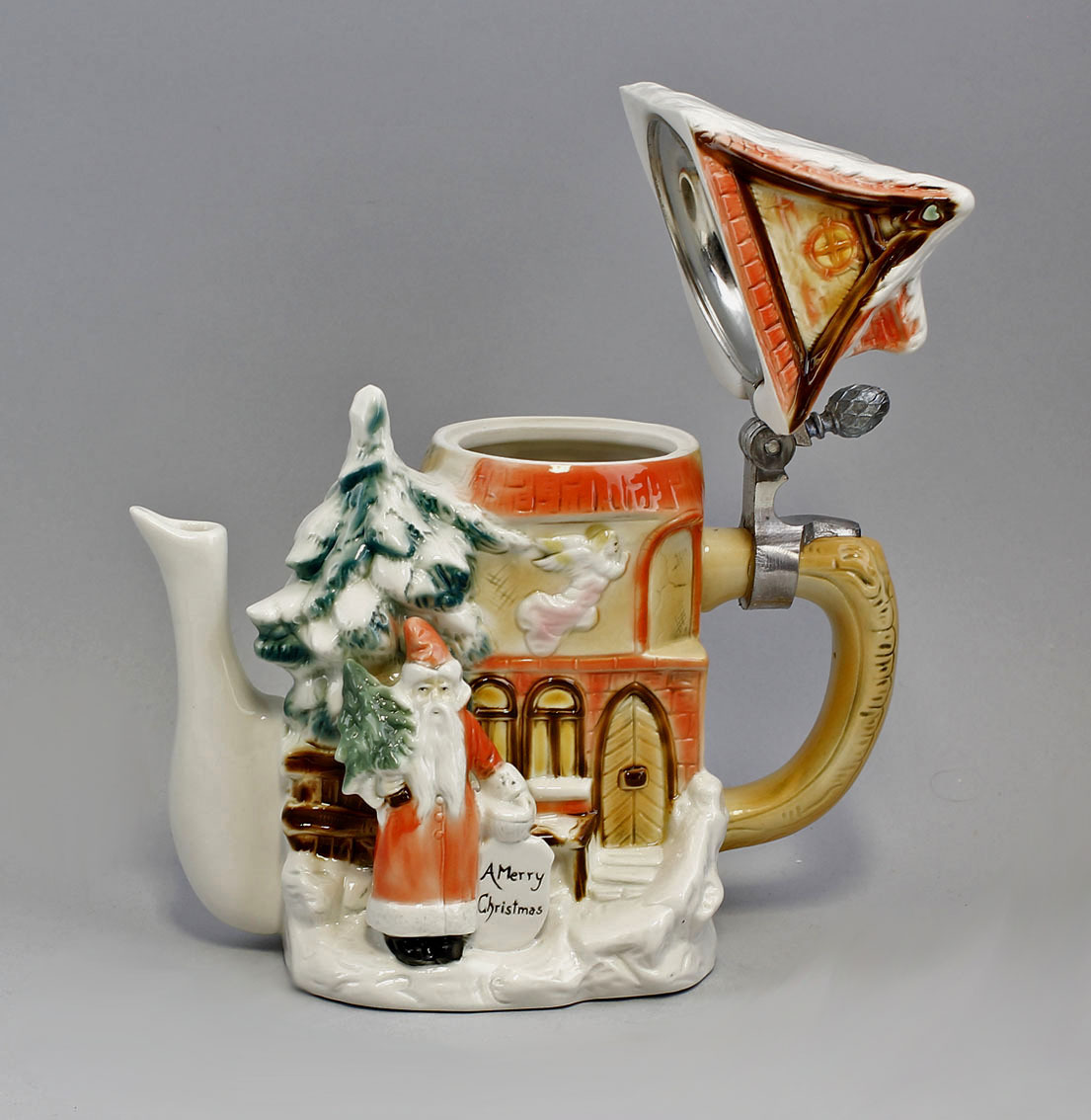 9941188 Tea Pot Winter Cottage Christmas Ens 4 5/16×7 7/8×7 7/8in