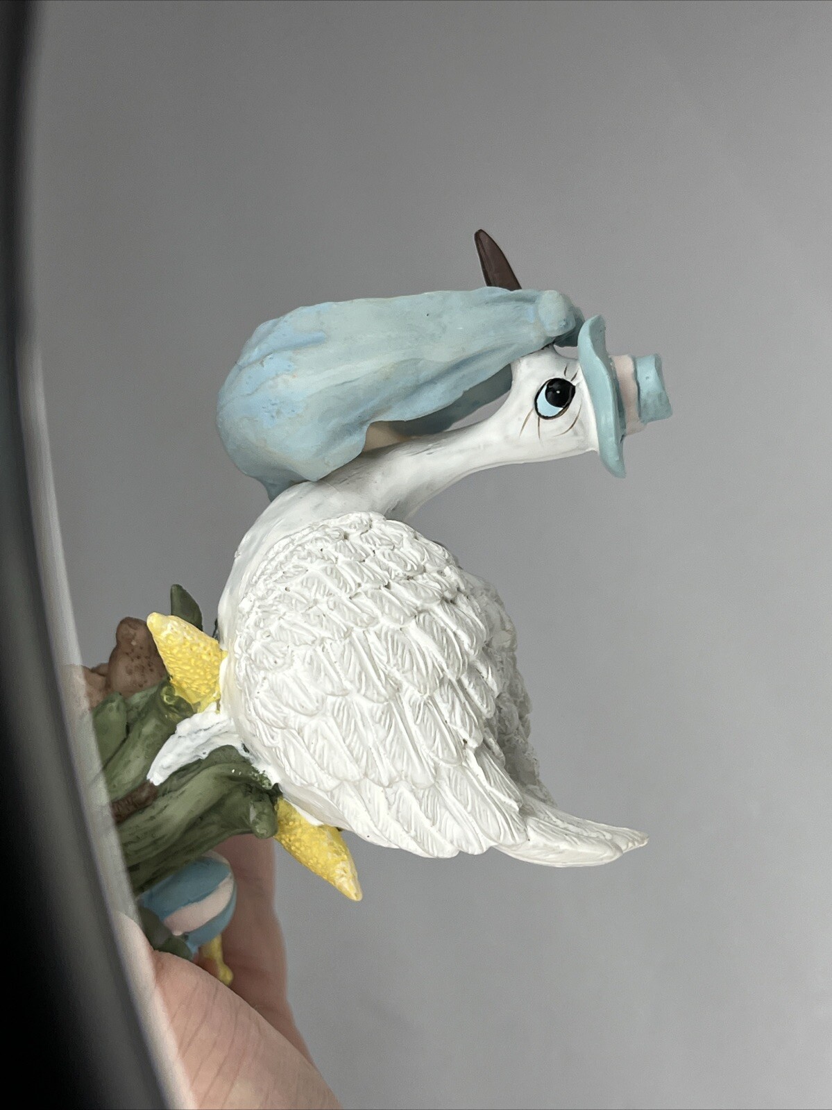 Vintage Shiah Yih Stork Bringing Baby Shower Ceramic Figurine Collectible Décor