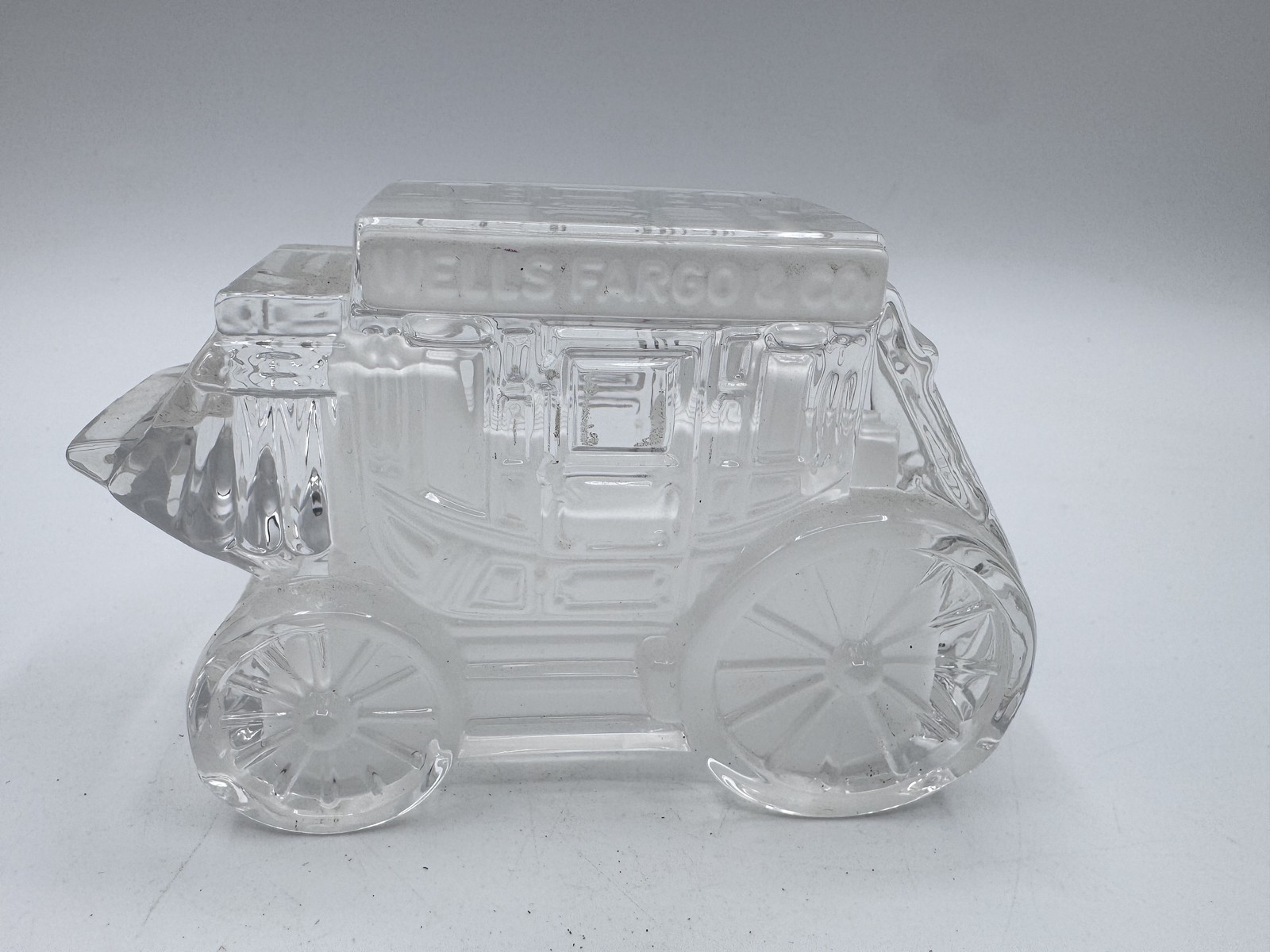 Vintage Wells Fargo & Co. Stagecoach Glass Figurine Clear Frosted Decoration