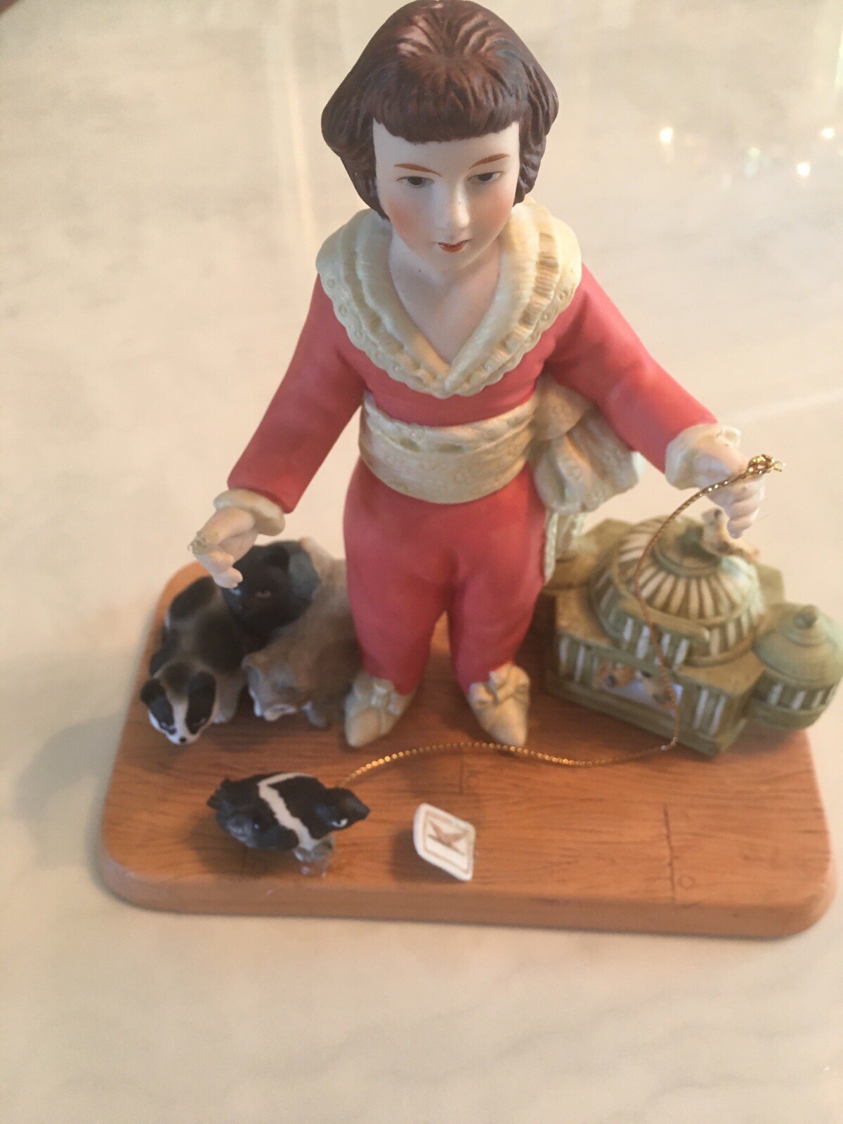 Wellington Boy with Cats Porcelin Figurine With Birdcage Collectible #1300