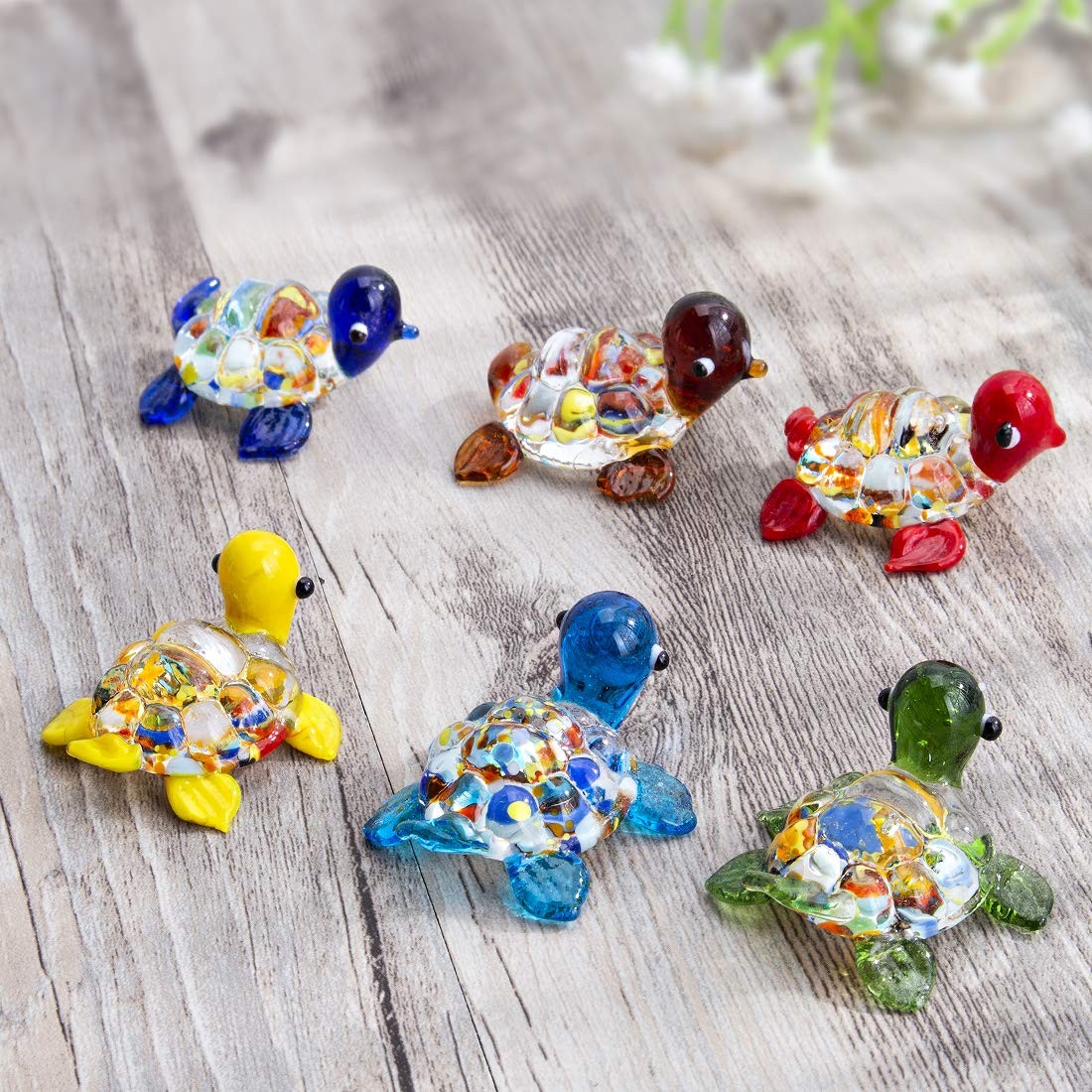 Handmade Mini Sea Turtle Art Glass Blown Sea Animal Figurine,Set of 6