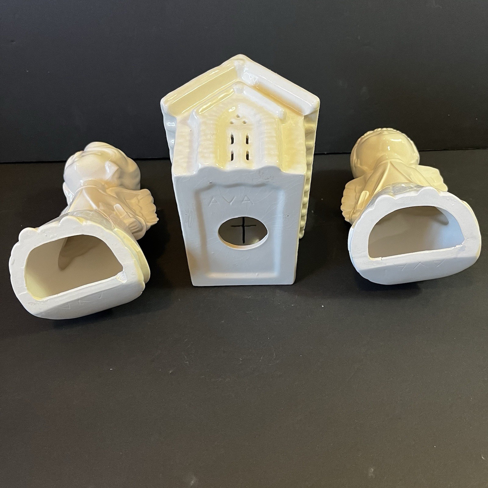 Vintage White Ceramic Kissing Angel Figurines Church Hand Painted Heavenly Xmas