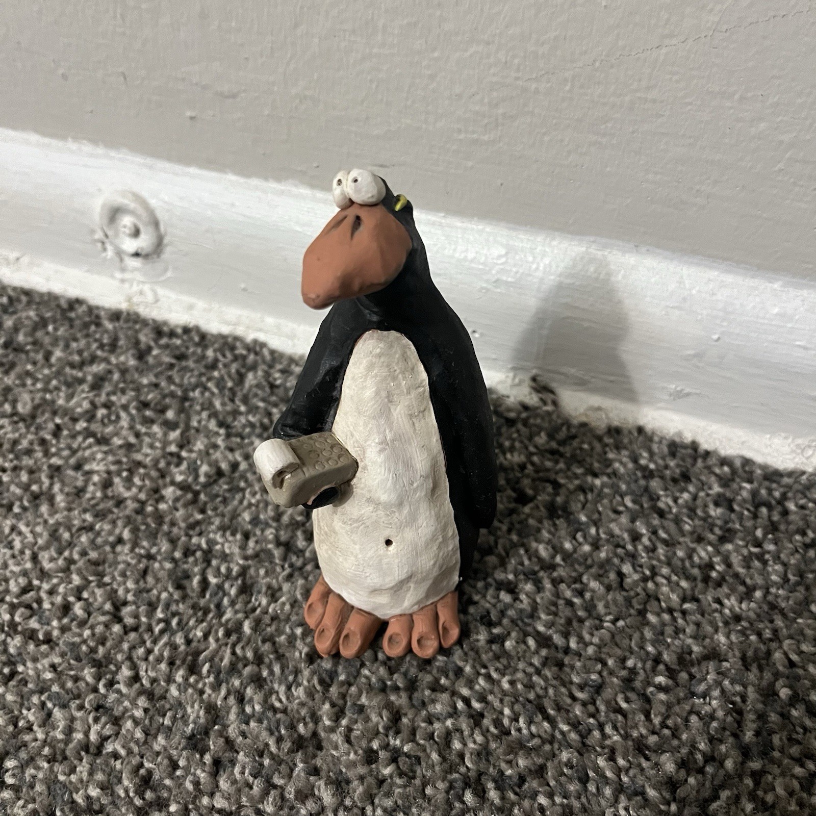 Kris Nagy Pete Penguin Accountant Clay Sculpture Figurine Signed All Thumbs