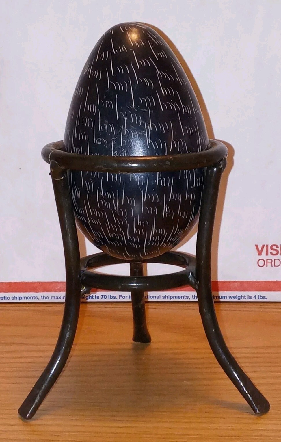 Handcrafted Besmo Egg Kenya Carved Etched Soapstone Black And White Tribal Art