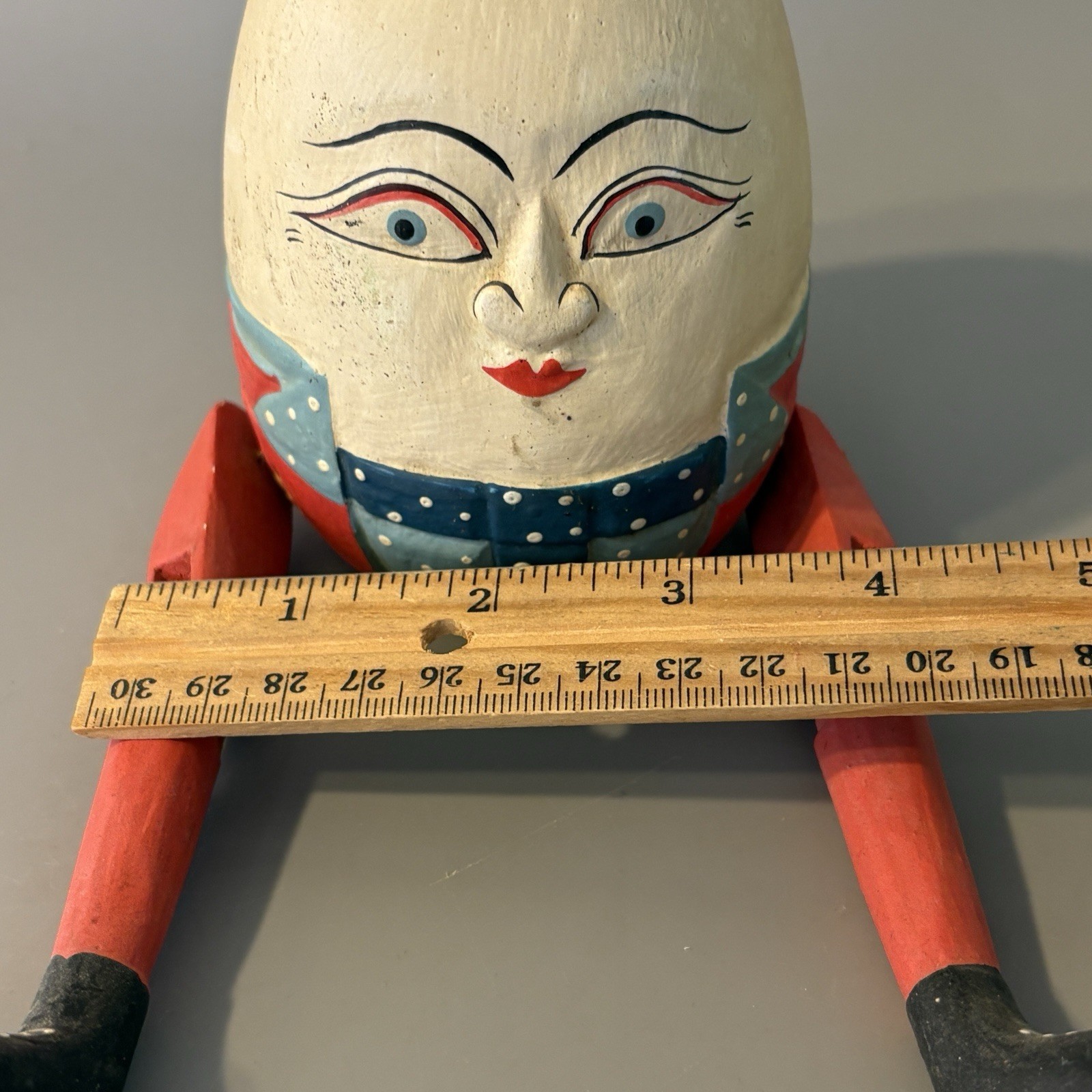 Vtg Humpty Dumpty Folk Art Carved Wooden Hand Painted Hinged Shelf Sitter