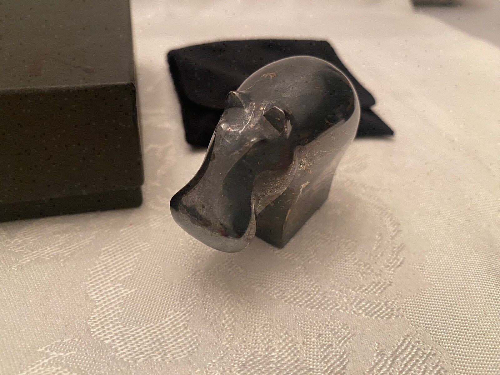 Vintage DANSK Silver plate HIPPOPOTAMUS Figurine Original Box & Bag 6 of 7