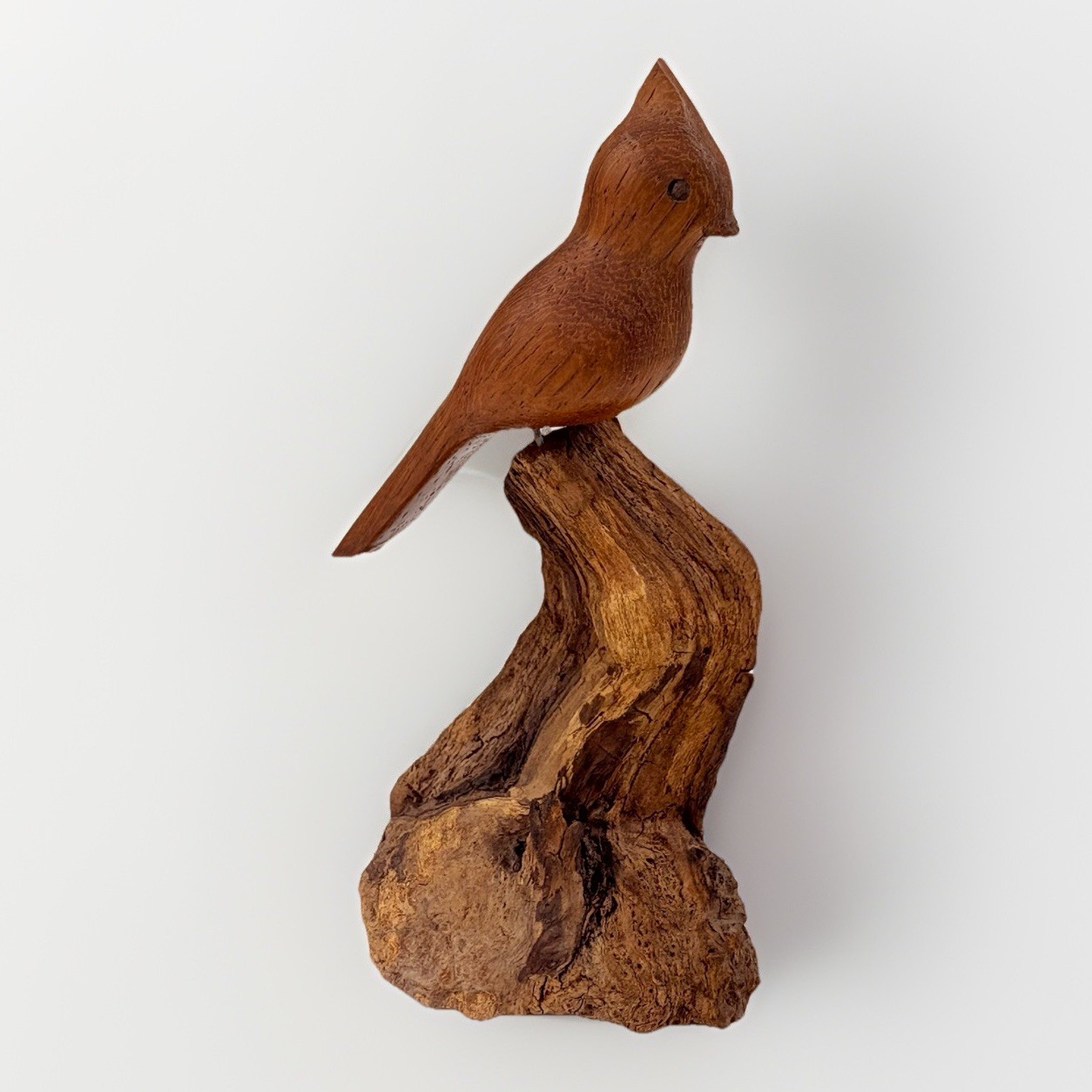 VTG Hand Carved Wooden Cardinal Sculpture 6” Live Edge Wood Base 1970’s Bird