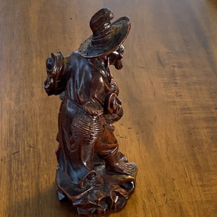 Japan Carved Resin Fisherman Figurine 6” Fortune Ebisu Immortal Wealth Vintage