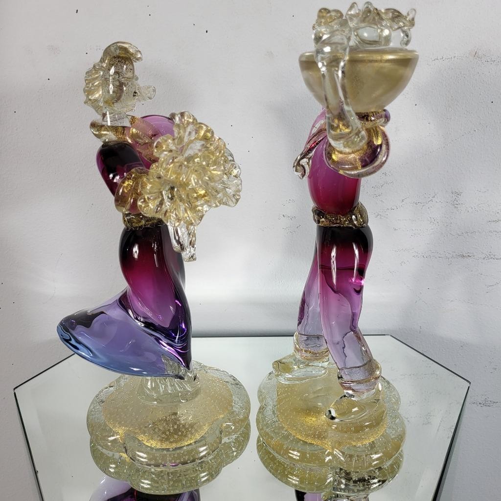 VINTAGE MURANO VENETIAN PINK PURPLE GOLD ART GLASS FIGURINE SCULPTURE MAN LADY