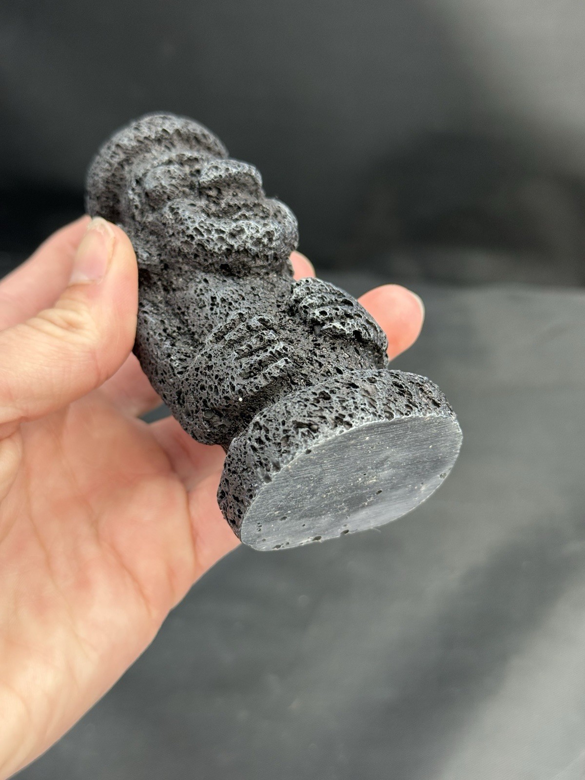Vintage Lava Rock Statue 4.5″ Stone Grandfather, Carved Tiki Figurine Good Luck