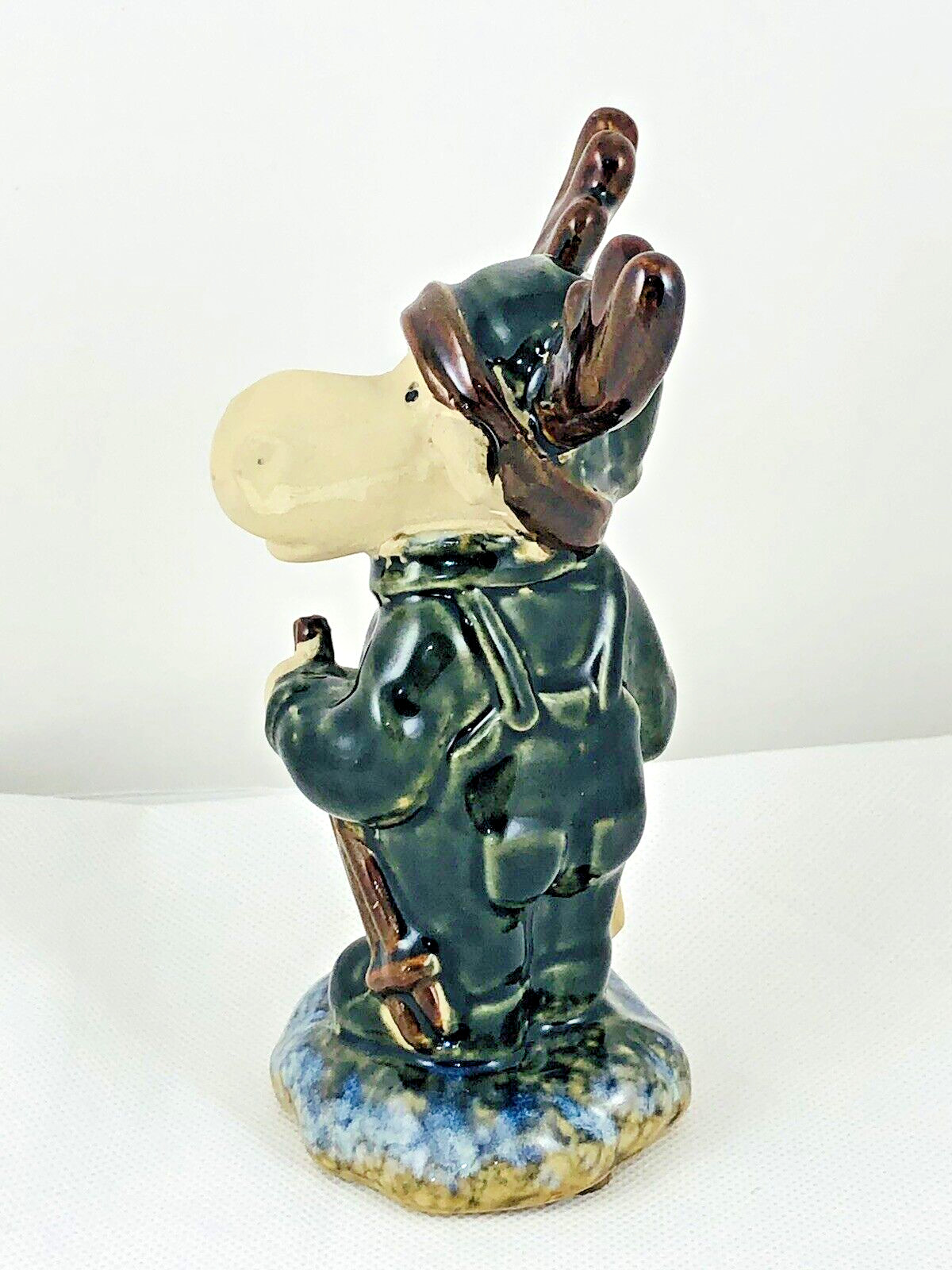 Ceramic Figurine Moose With Skis and Poles