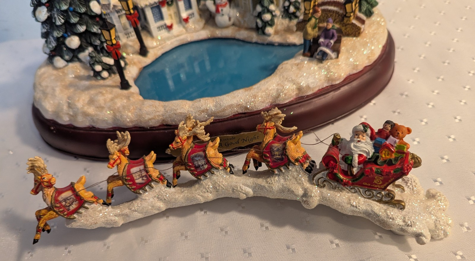 Bradford Exchange-Skating Pond Christmas Village-Lights/Music- Thomas Kinkade