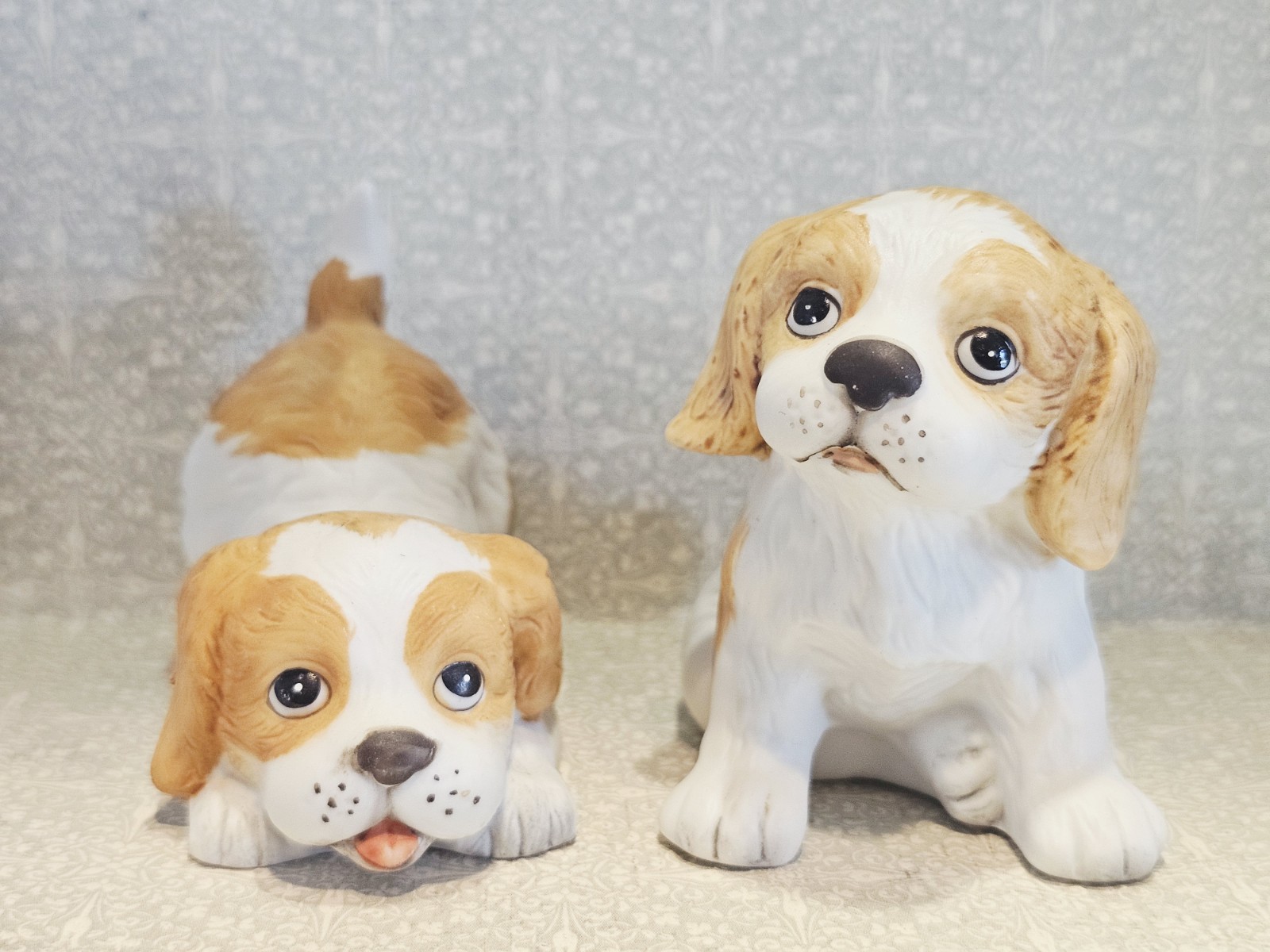 Vintage Ceramic Puppy Set, Vintage Decor, Gift, Napco, Lefton, Anthropomorphic