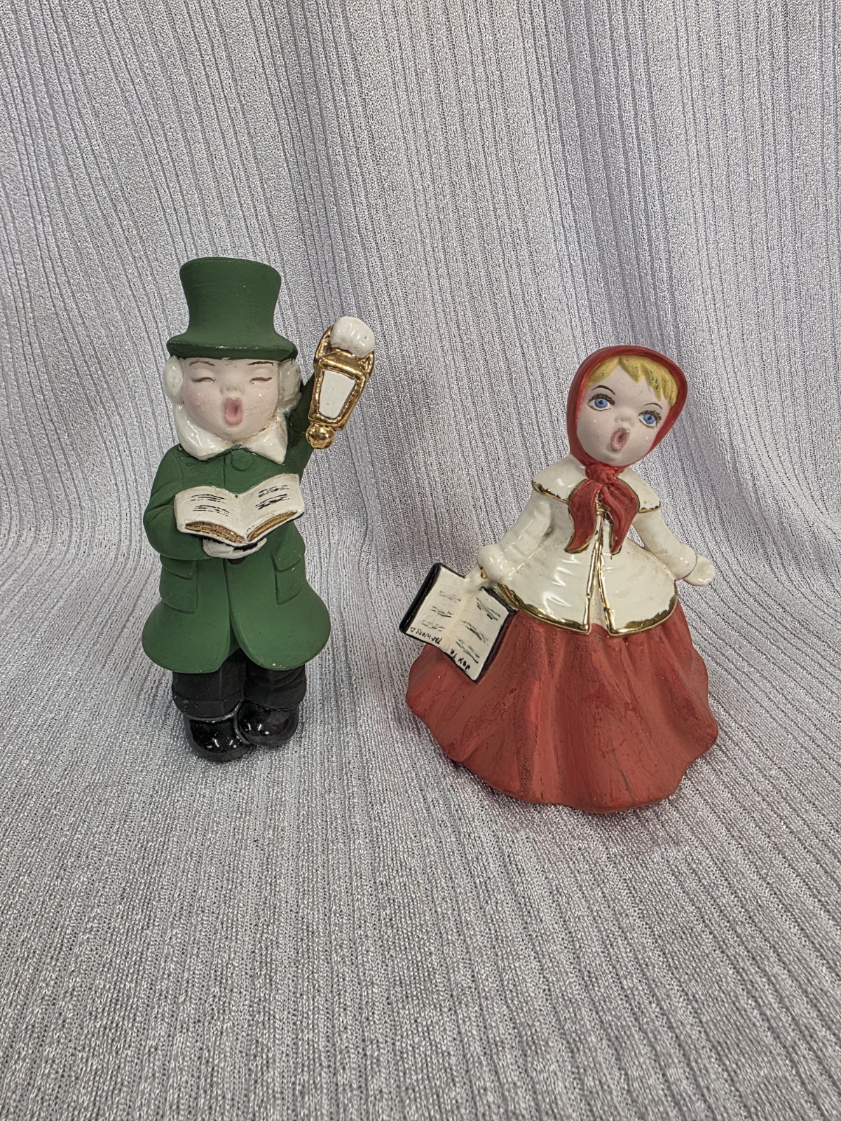 Holland 1943 Hand Painted Ceramic Christmas Carolers Figurines Set of 2