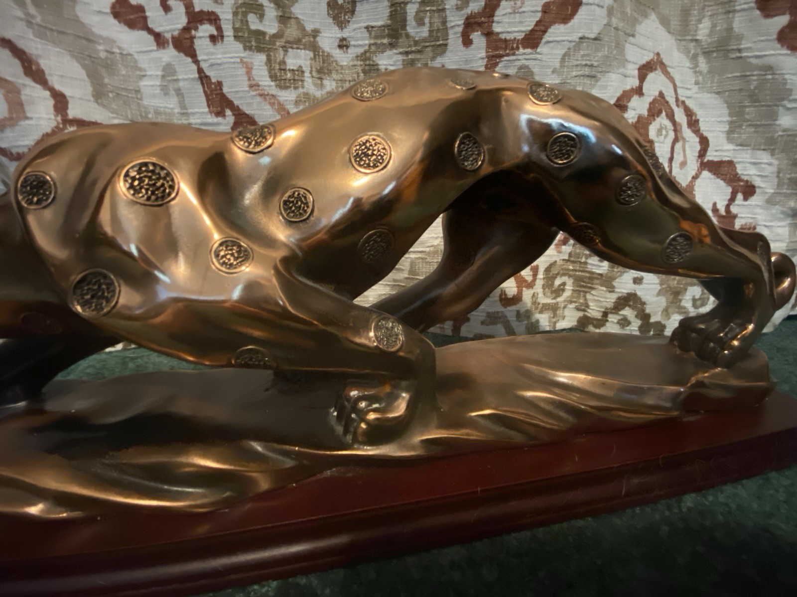 MCM Stunning Wild Leopard Design Statue Brass Cheetah Sculpture Alarming Panther