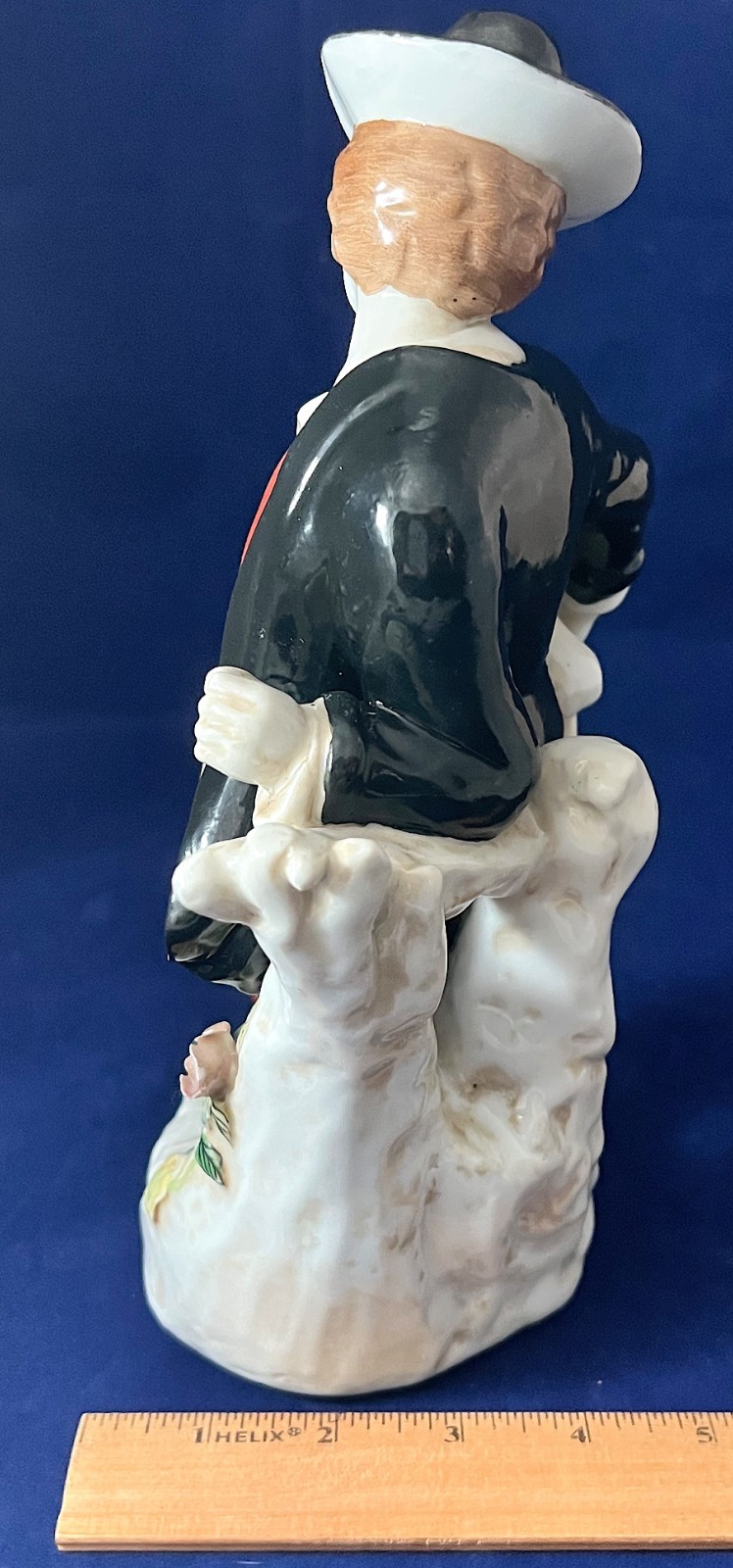 Figurine Enamel Porcelain Boy & Dog, 10.5” Tall, Vintage Early-Mid 20th Century